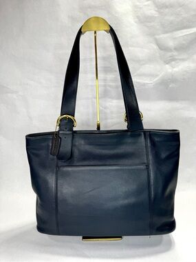 Vintage Coach 4155 Navy Blue Leather Large Tote Shopper Brass Hardware USA